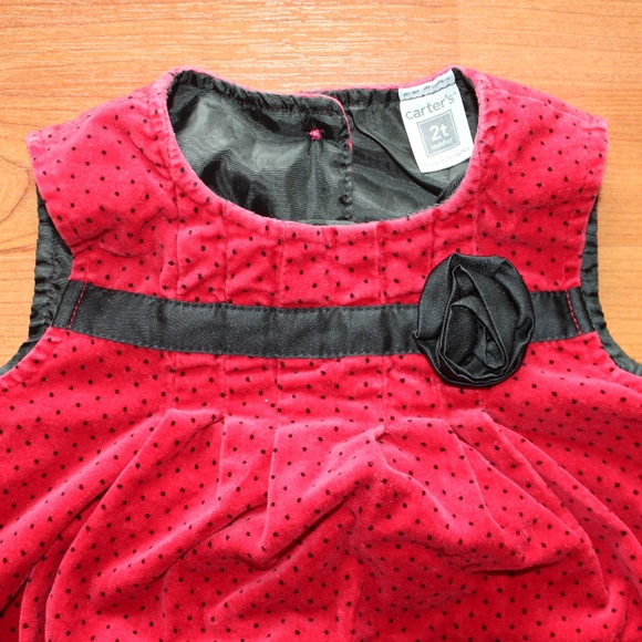 Carter's Girls Sz 2T Polka Dot Velvet Jumper Dress - Picture 7 of 8